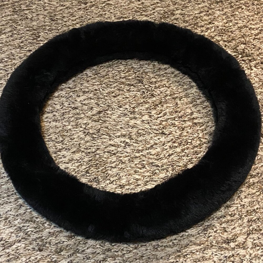 Black Plush Faux Fur Steering Wheel Cover